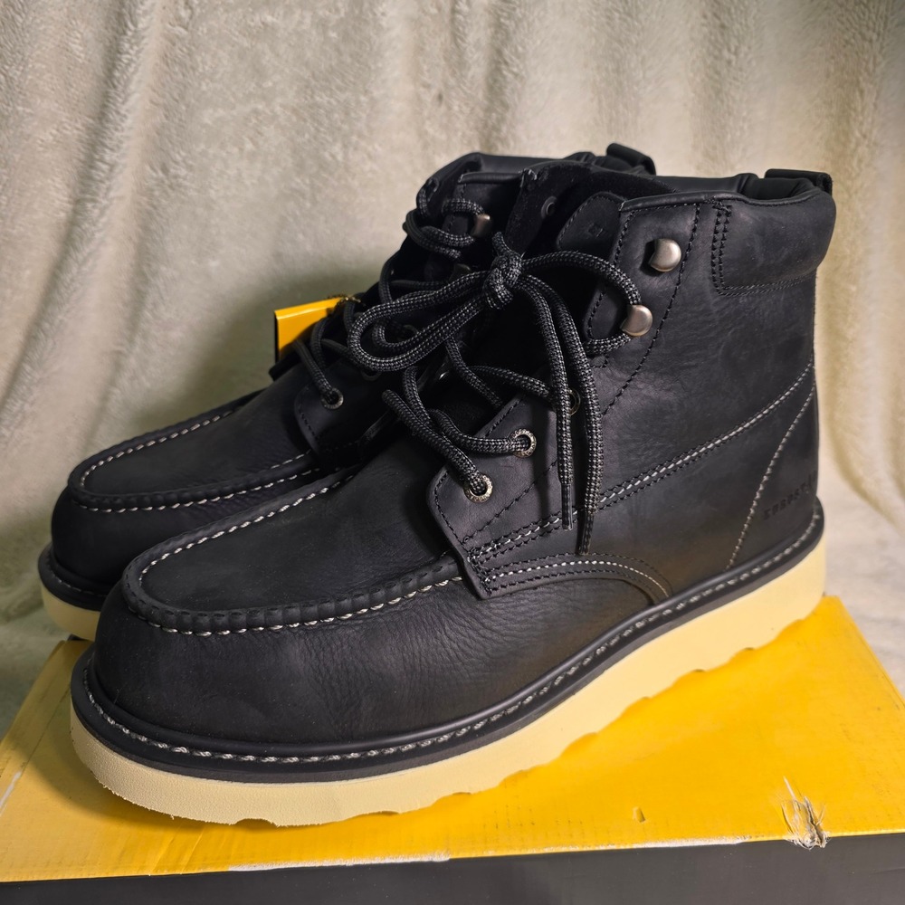 Eurostar Work Boots Black Leather Moc Toe Lace Up Slip Oil Resistant Mens 12 NEW